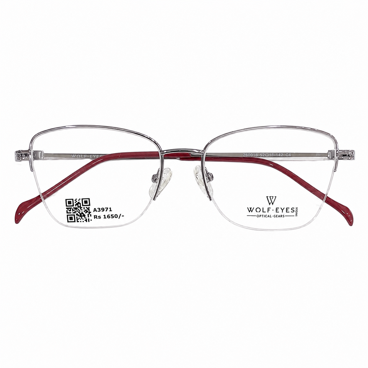 Wolfeyes 260018 Metal Purple Cat Eyes Half Frame 52