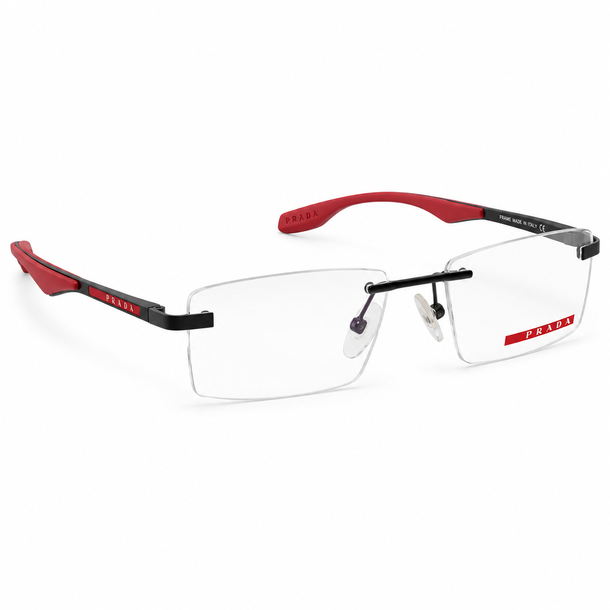 Prada Vps54 Metal Black Red Rectangle Rimless 52