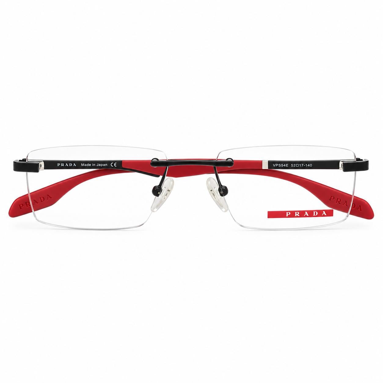 Prada Vps54 Metal Black Red Rectangle Rimless 52