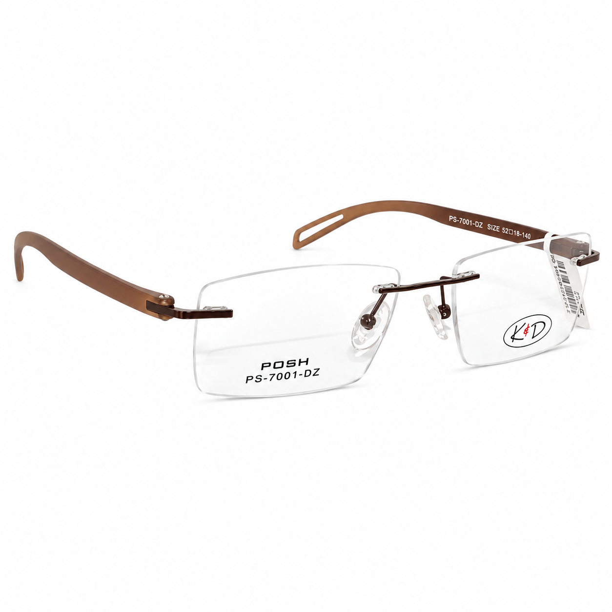 KD Ps7001 Metal Brown Rectangle Rimless 52