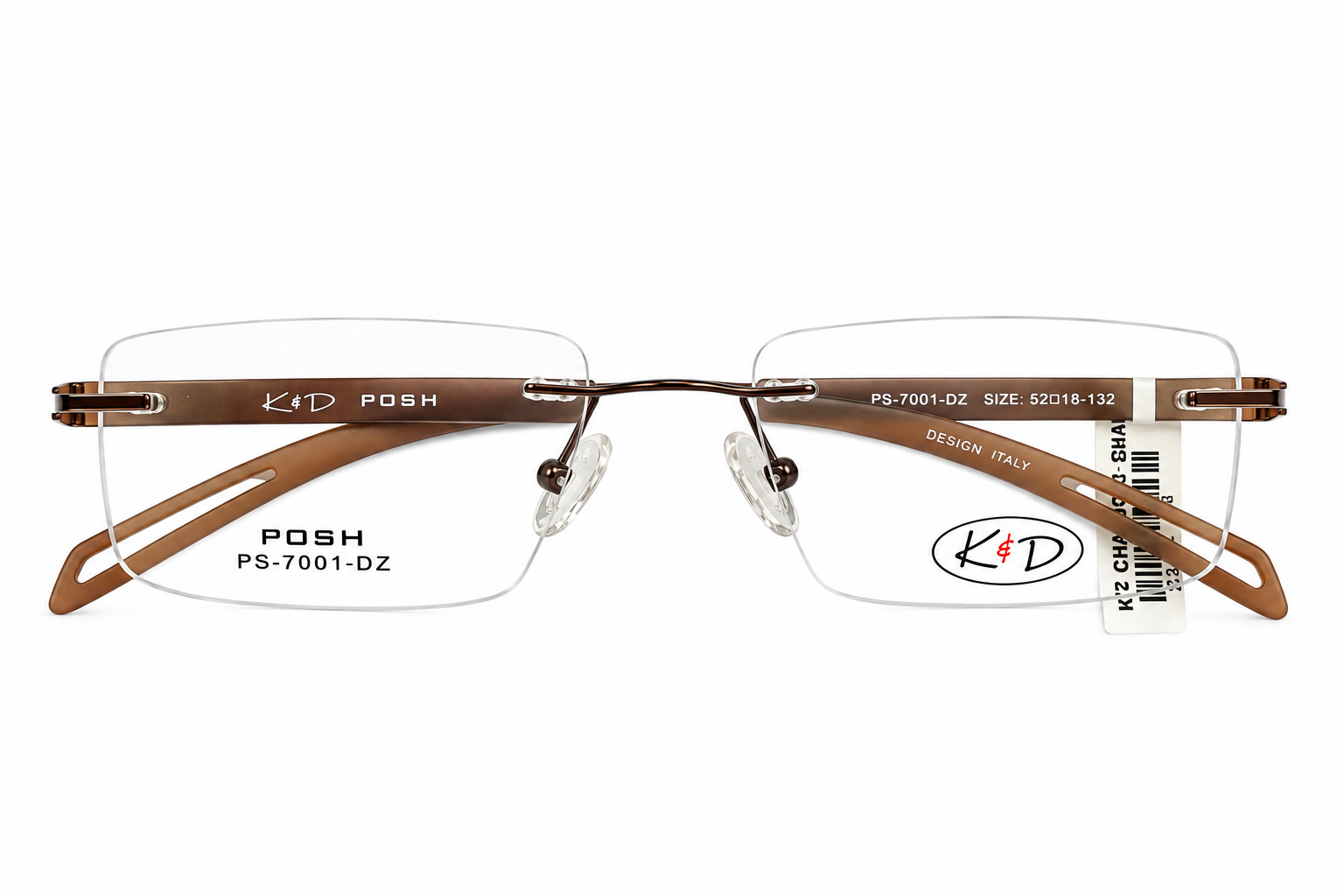 KD Ps7001 Metal Brown Rectangle Rimless 52