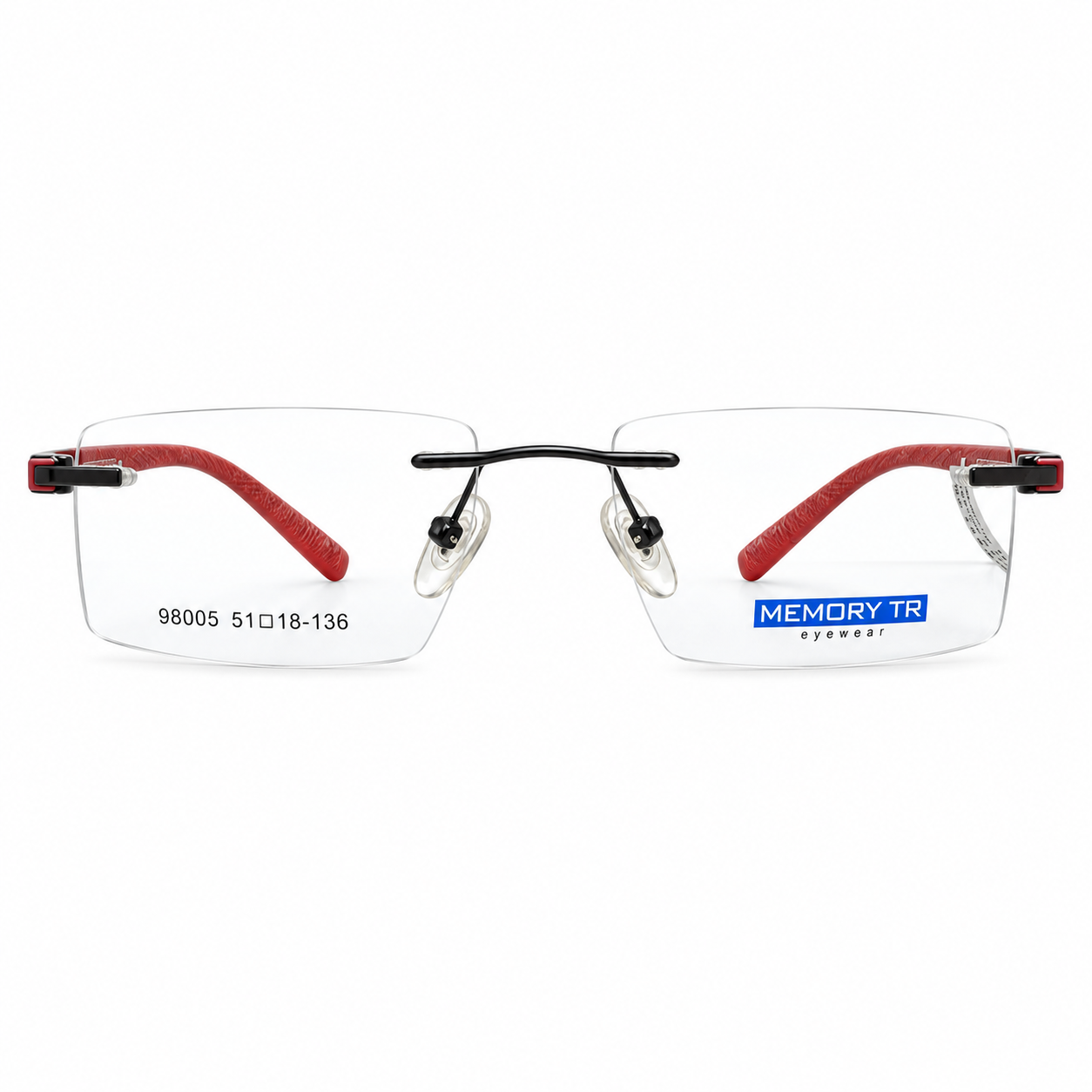 Memory Tr 98005 Metal Tr Red Black Rectangle Rimless 51