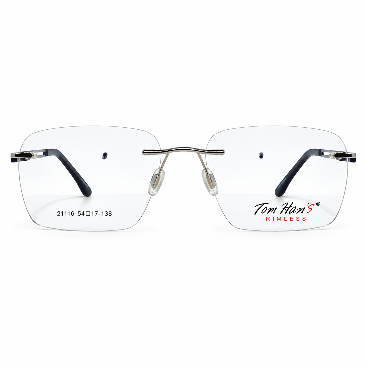 Tomhans 21116 Metal Tr Silver Black Square Rimless 54