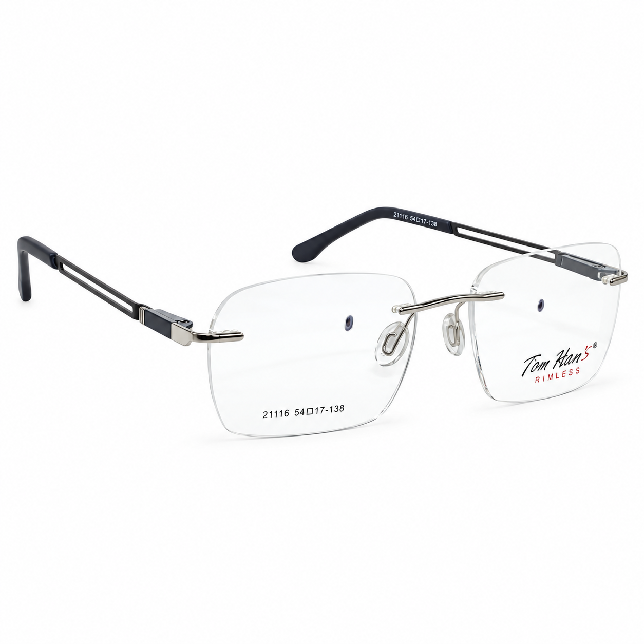 Tomhans 21116 Metal Tr Silver Black Square Rimless 54