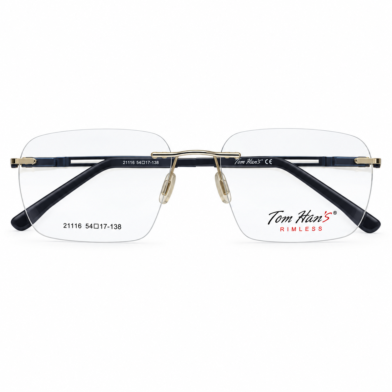 Tomhans 21116 Metal Tr Silver Black Square Rimless 54