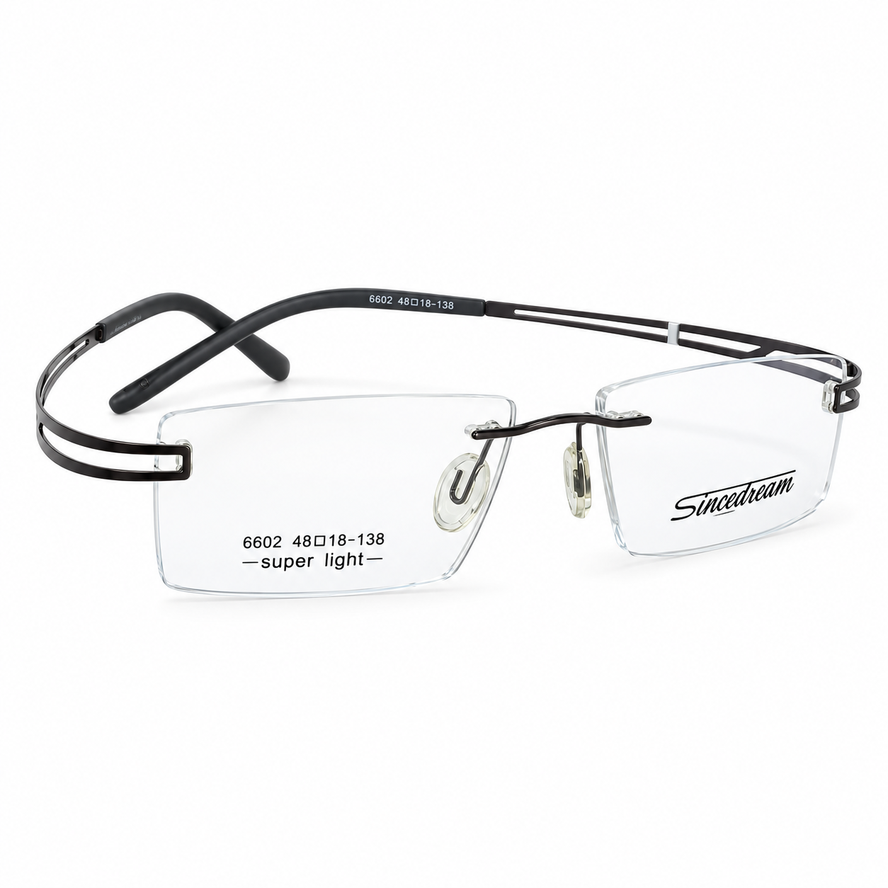 Sincedream 6602 Metal Tr Black Square Rimless 48
