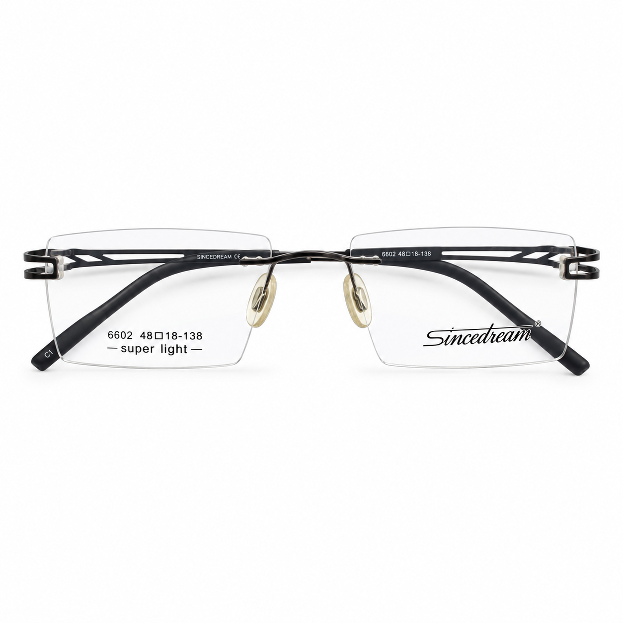 Sincedream 6602 Metal Tr Black Square Rimless 48