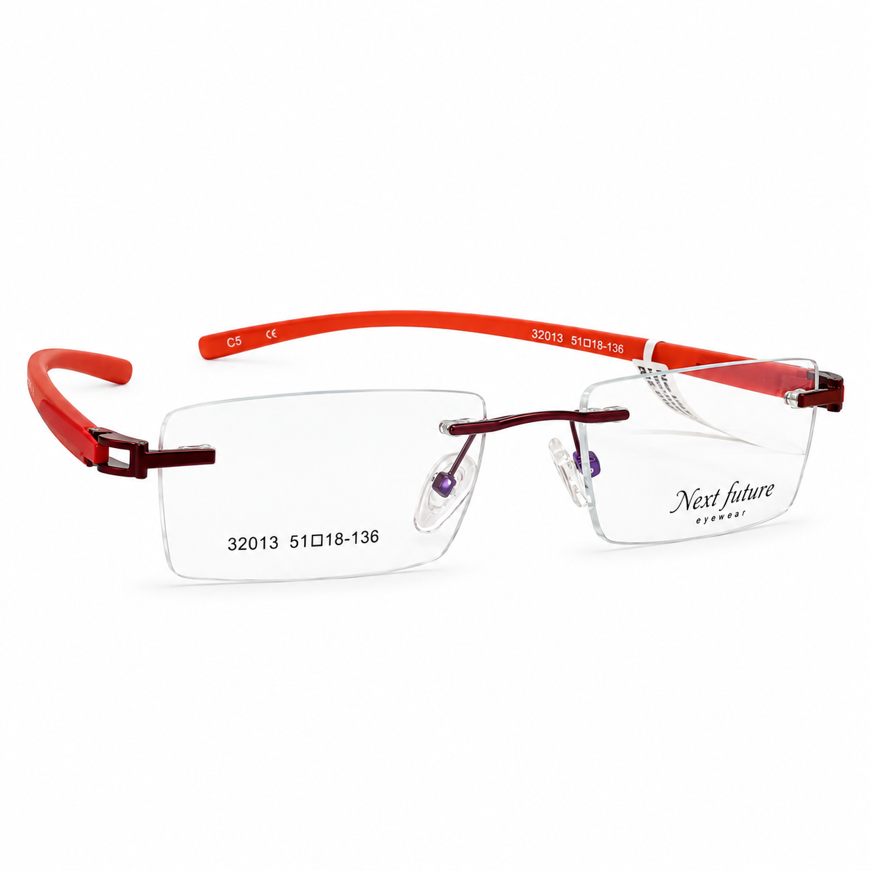Nextfuture 32013 Metal Tr Charry Red Square Rimless 51