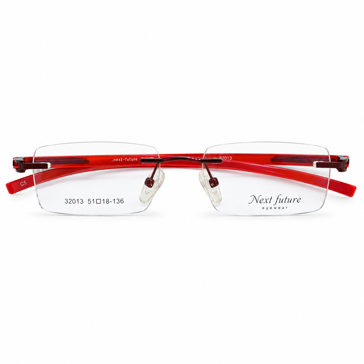 Nextfuture 32013 Metal Tr Charry Red Square Rimless 51