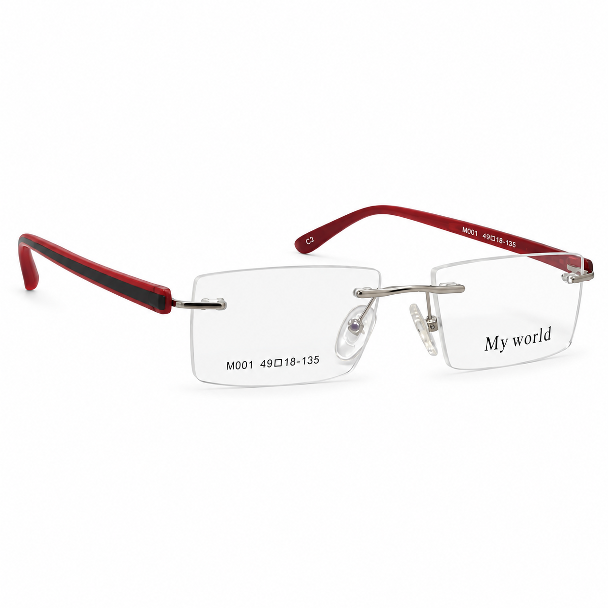 Onestep 32011 Metal Tr Silver Red Square Rimless 50