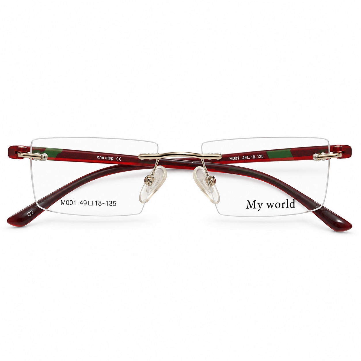 Onestep 32011 Metal Tr Silver Red Square Rimless 50