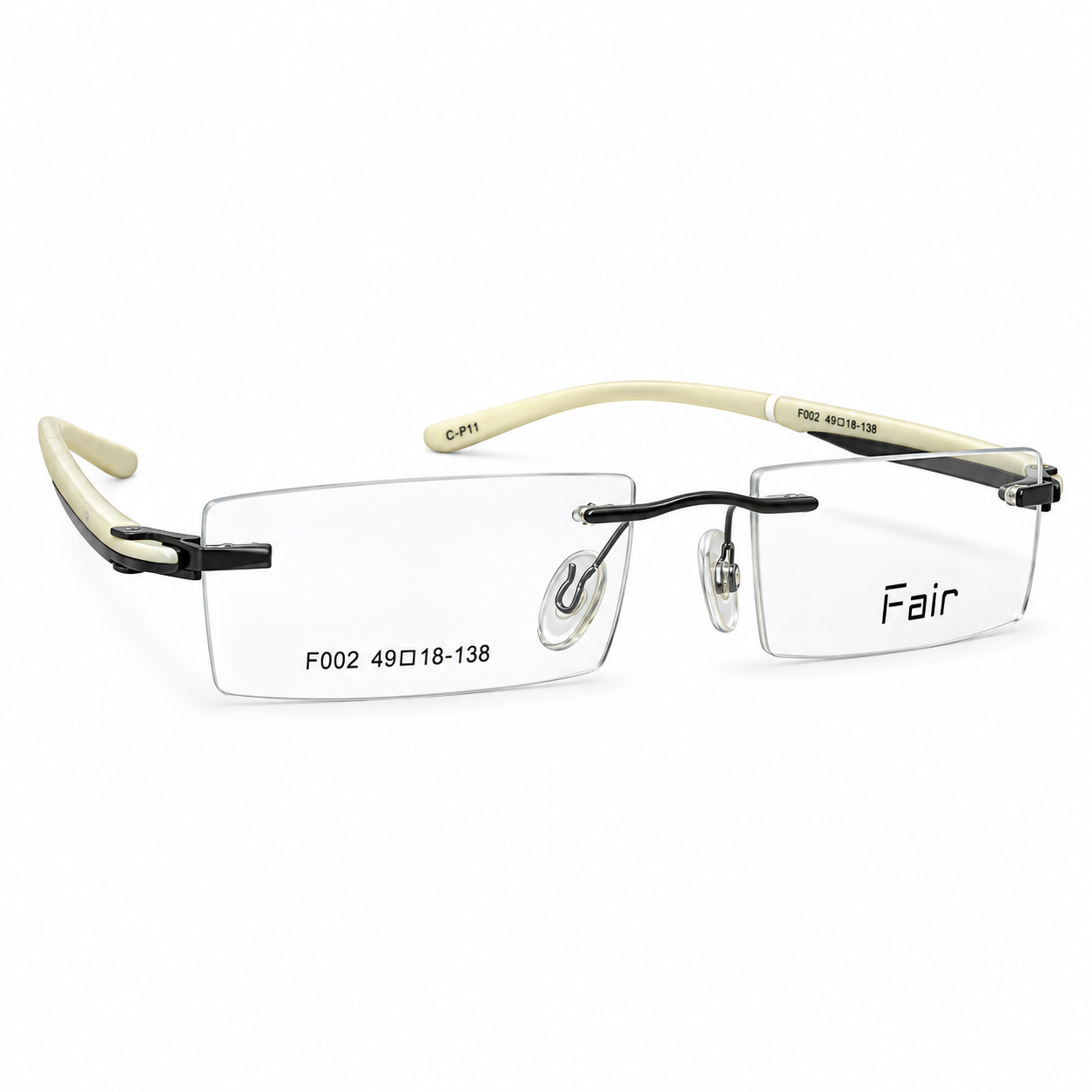 Fair F002 Metal Tr Black Square Rimless 49