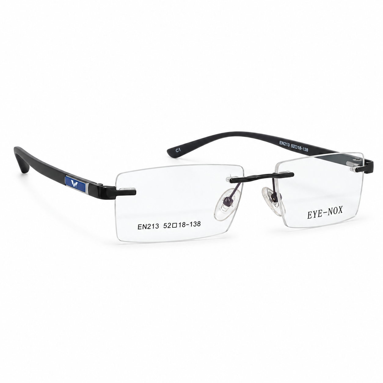 Eyenox En213 Metal Tr Black Square Rimless 52