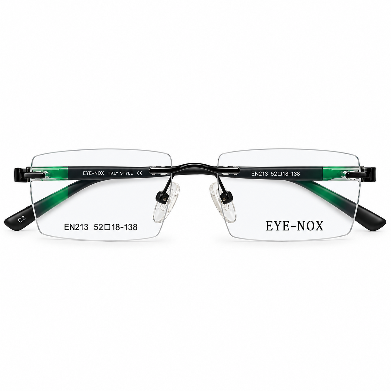 Eyenox En213 Metal Tr Black Square Rimless 52