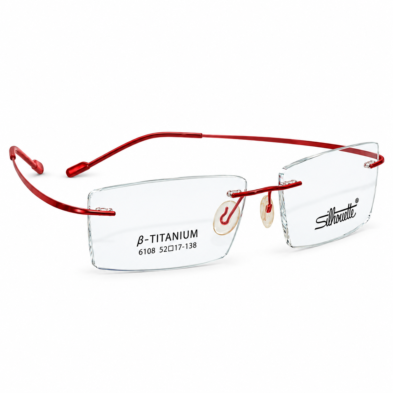 Sillonette 6108 Metal Tr Charry Red Square Rimless 52