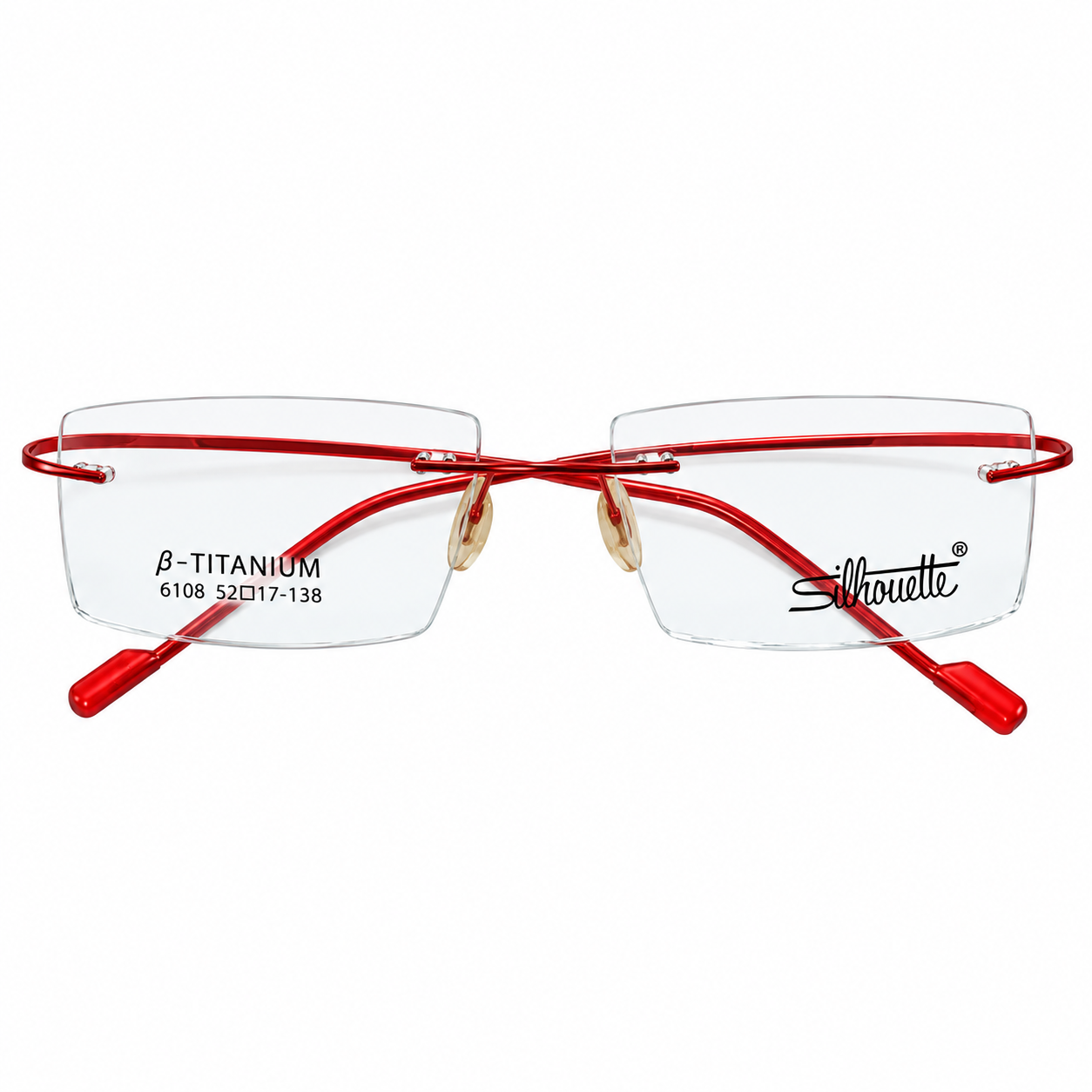 Sillonette 6108 Metal Tr Charry Red Square Rimless 52