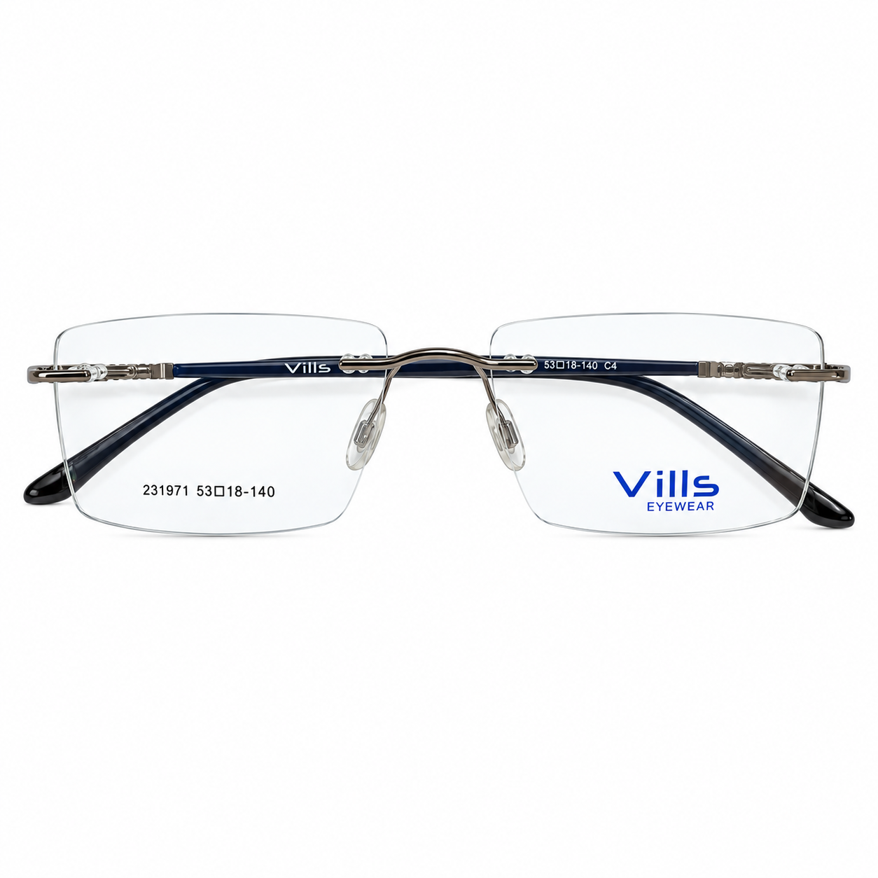 Vills 231971 Metal Metalic Gray Rectangle Rimless 53