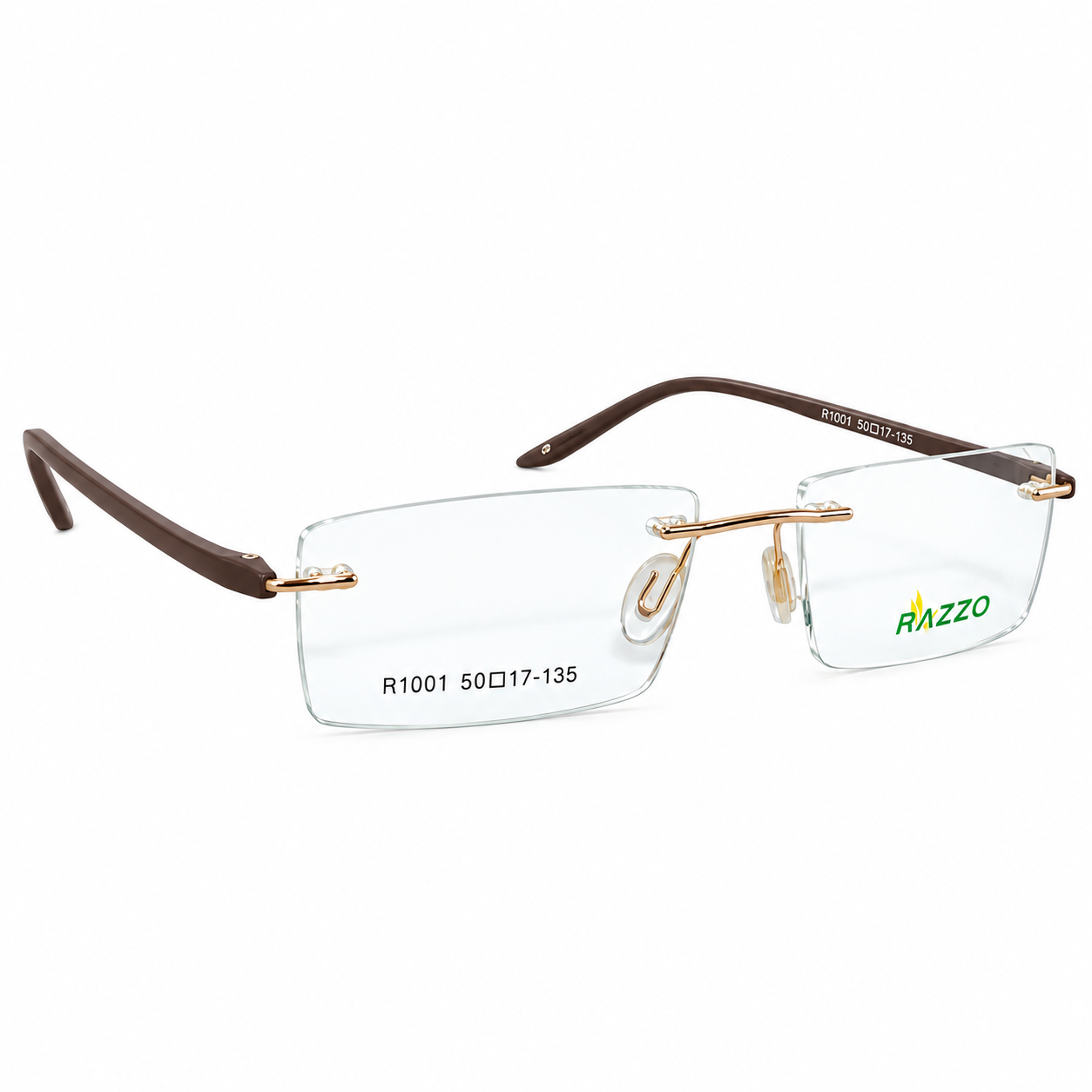Razzo R1001 Metal Tr Gold Brown Rectangle Rimless 50
