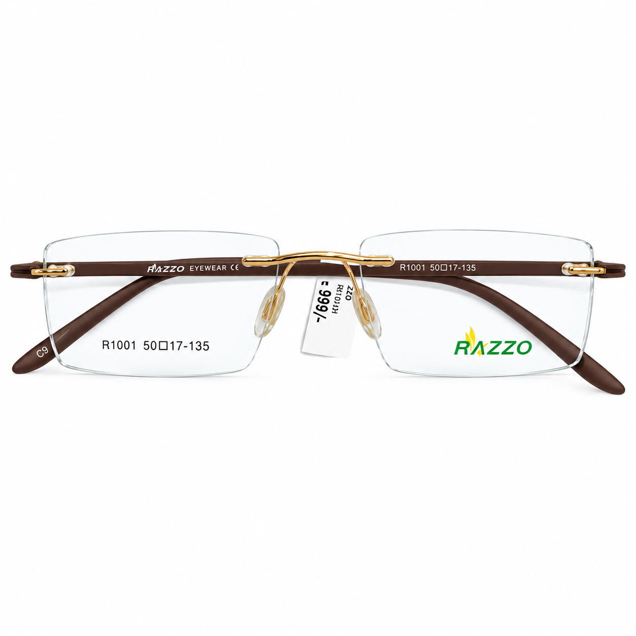 Razzo R1001 Metal Tr Gold Brown Rectangle Rimless 50