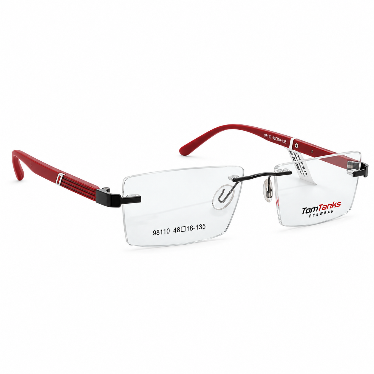 Tom Hans 98110 Metal Metalic Gray Red Rectangle Rimless 48