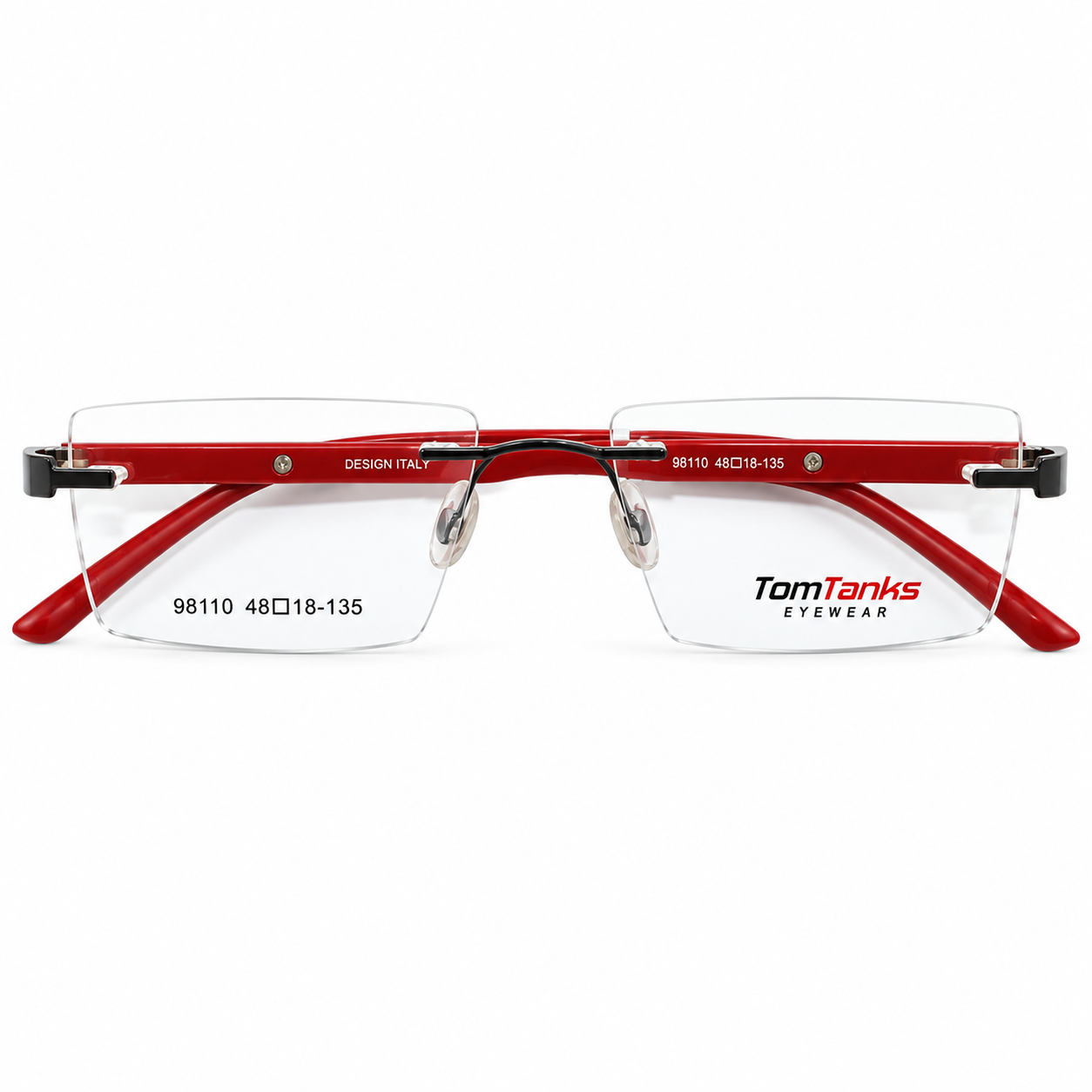 Tom Hans 98110 Metal Metalic Gray Red Rectangle Rimless 48
