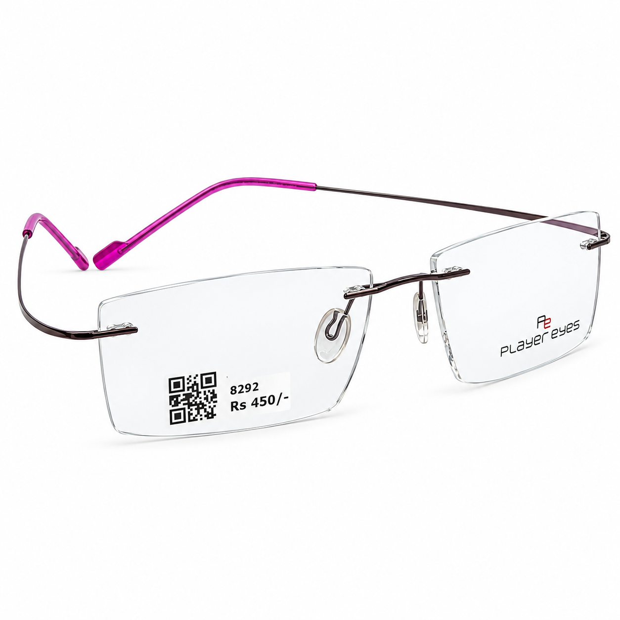Playereyes 1304 Metal Purple Square Rimless 52