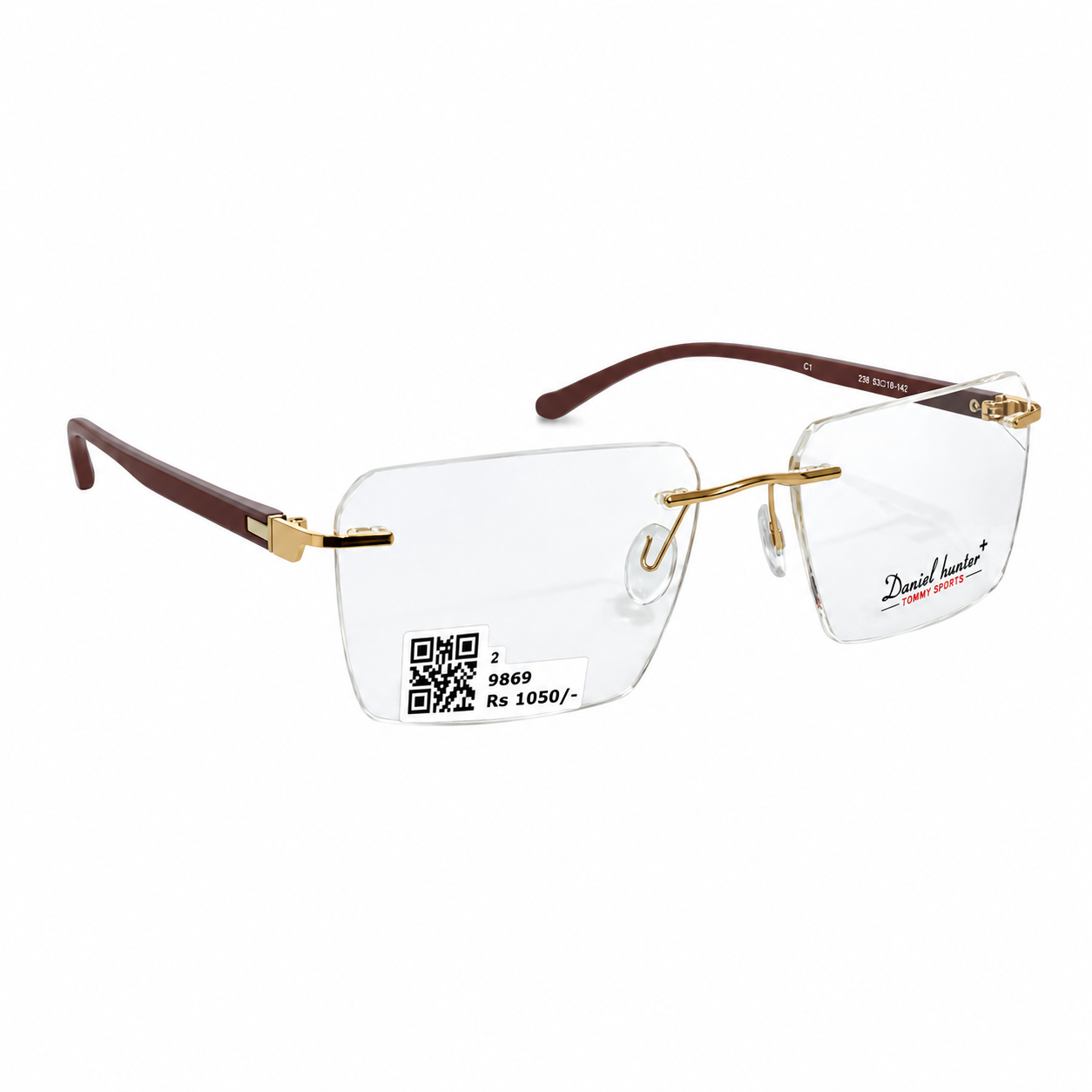 Daniel Hunter 248 Metal Tr Gold  Brown Square Rimless 53