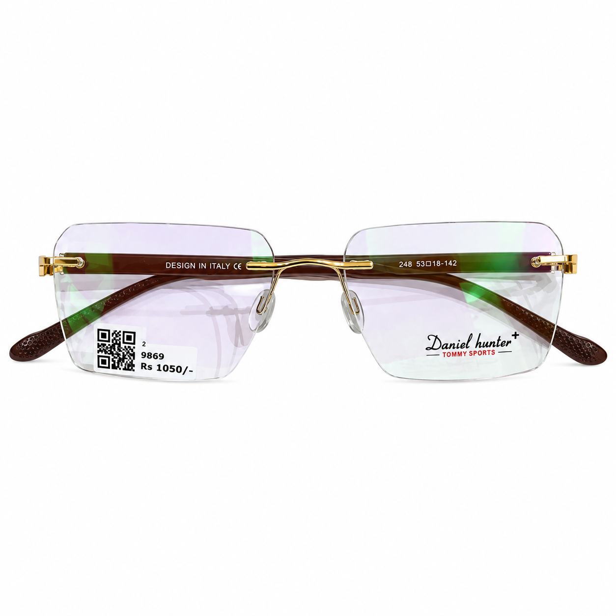 Daniel Hunter 248 Metal Tr Gold  Brown Square Rimless 53