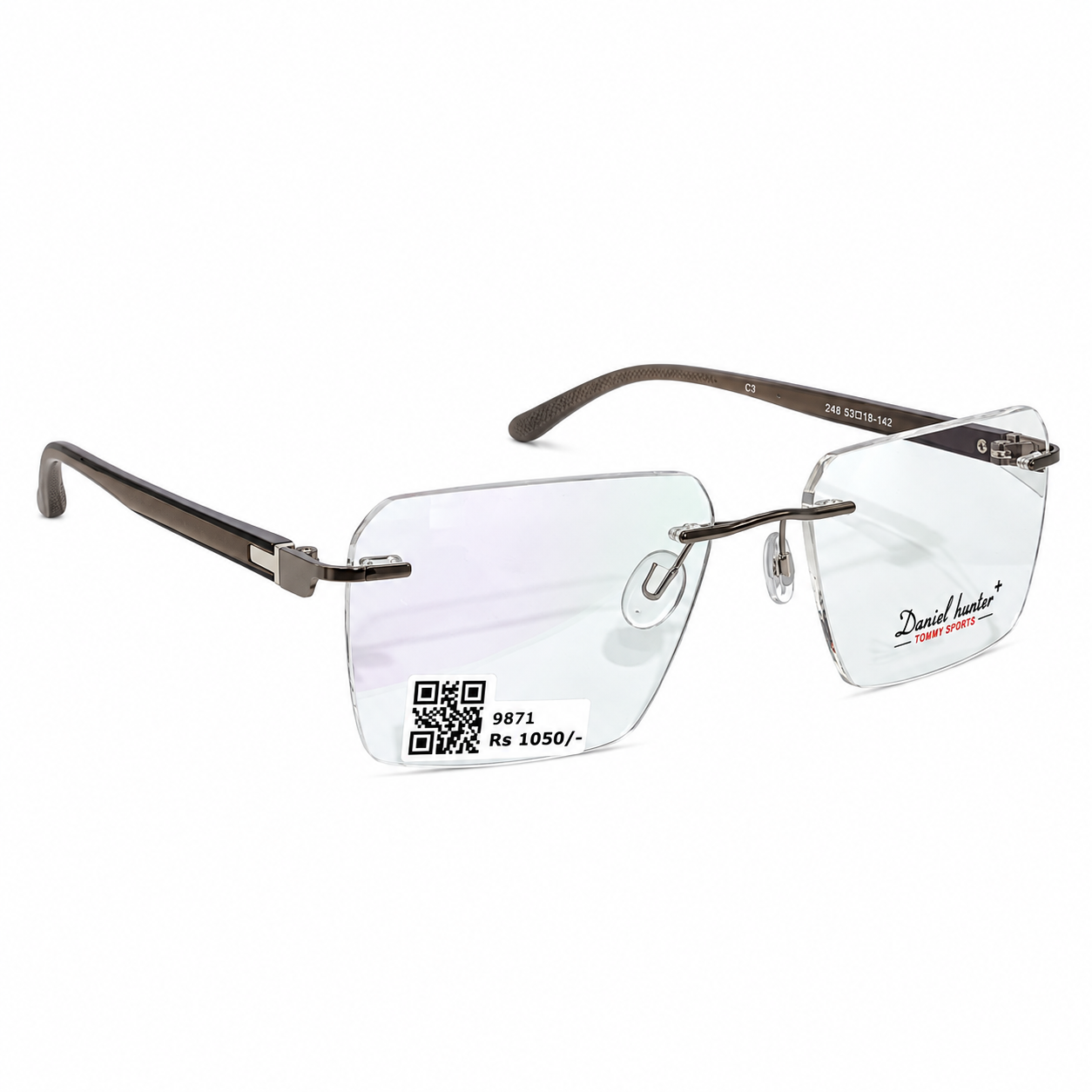 Daniel Hunter 248 Metal Tr Metalic Gray Square Rimless 53
