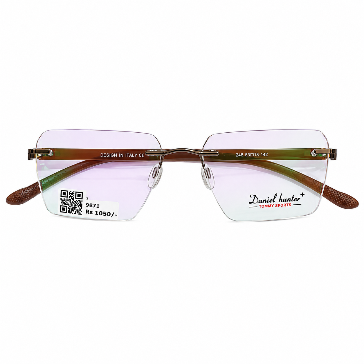 Daniel Hunter 248 Metal Tr Metalic Gray Square Rimless 53