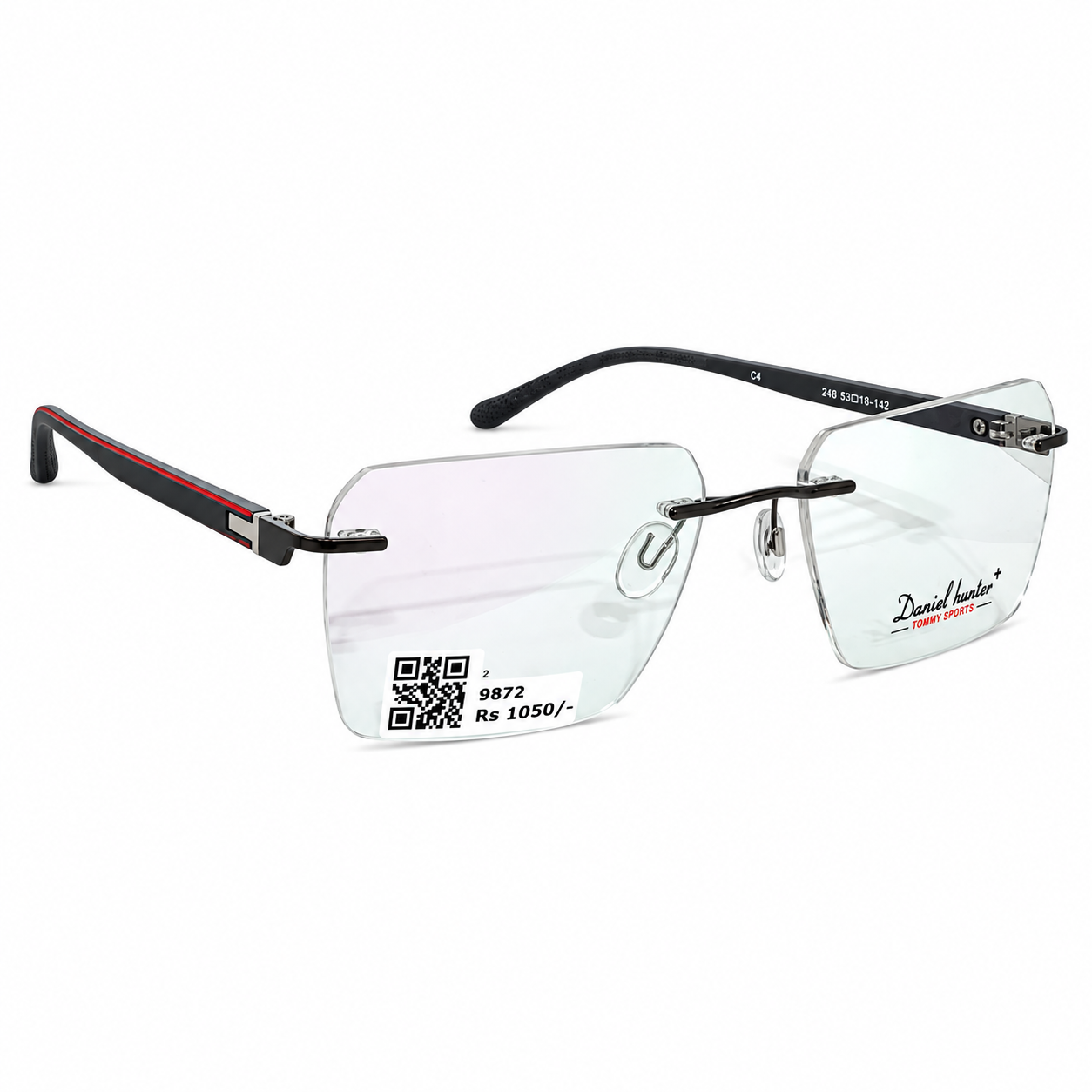 Daniel Hunter 248 Metal Tr Black Square Rimless 53