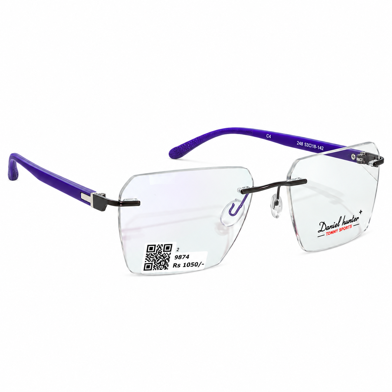 Daniel Hunter 248 Metal Tr Black Blue Square Rimless 53