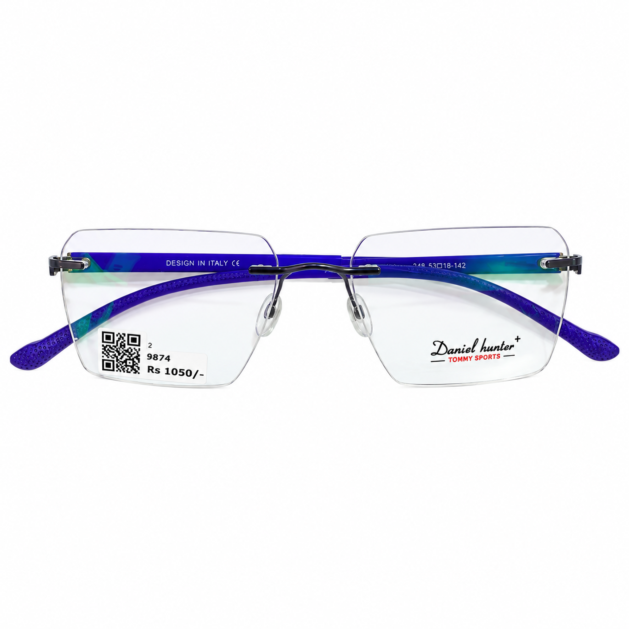 Daniel Hunter 248 Metal Tr Black Blue Square Rimless 53
