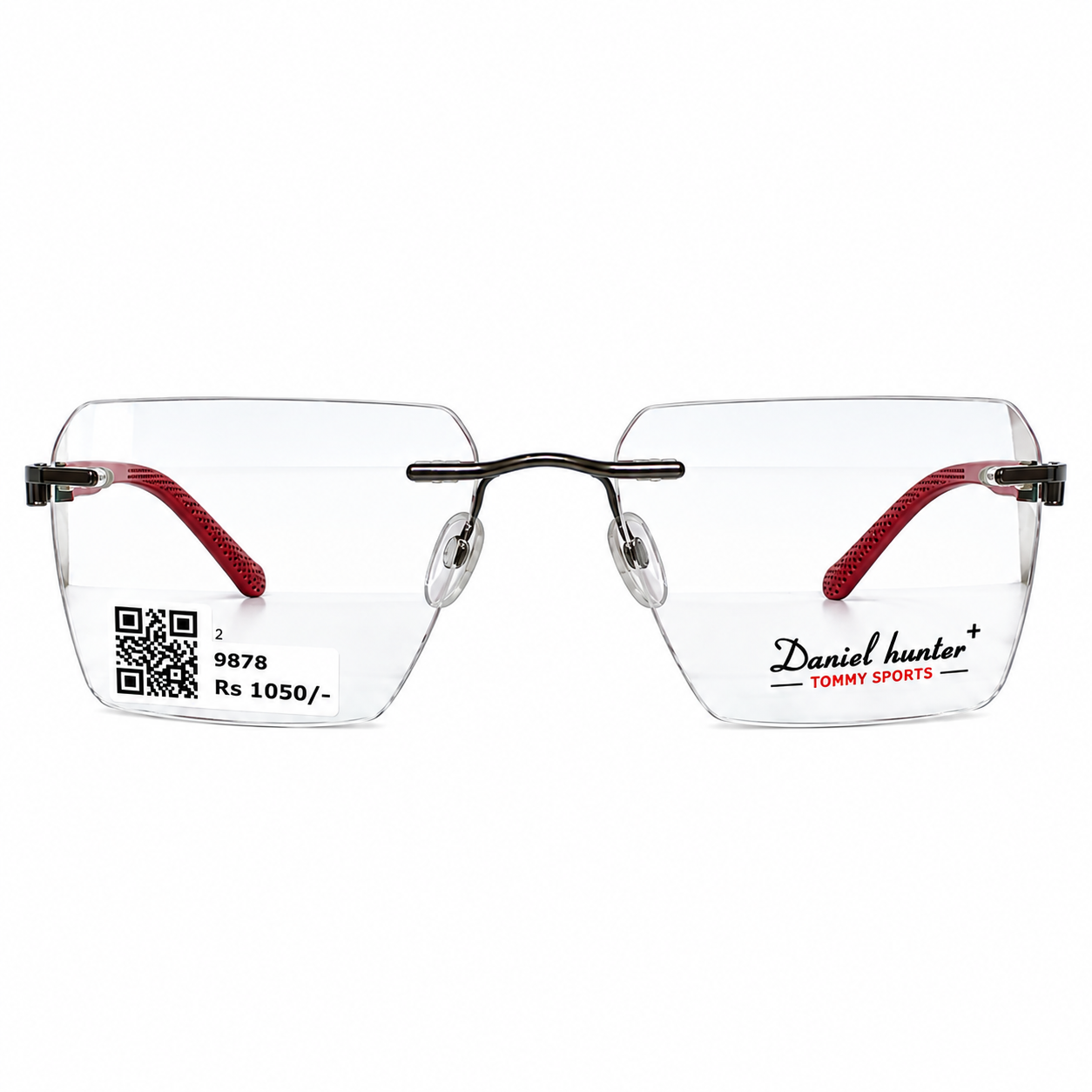 Daniel Hunter 248 Metal Tr Metalic Gray Red Square Rimless 53