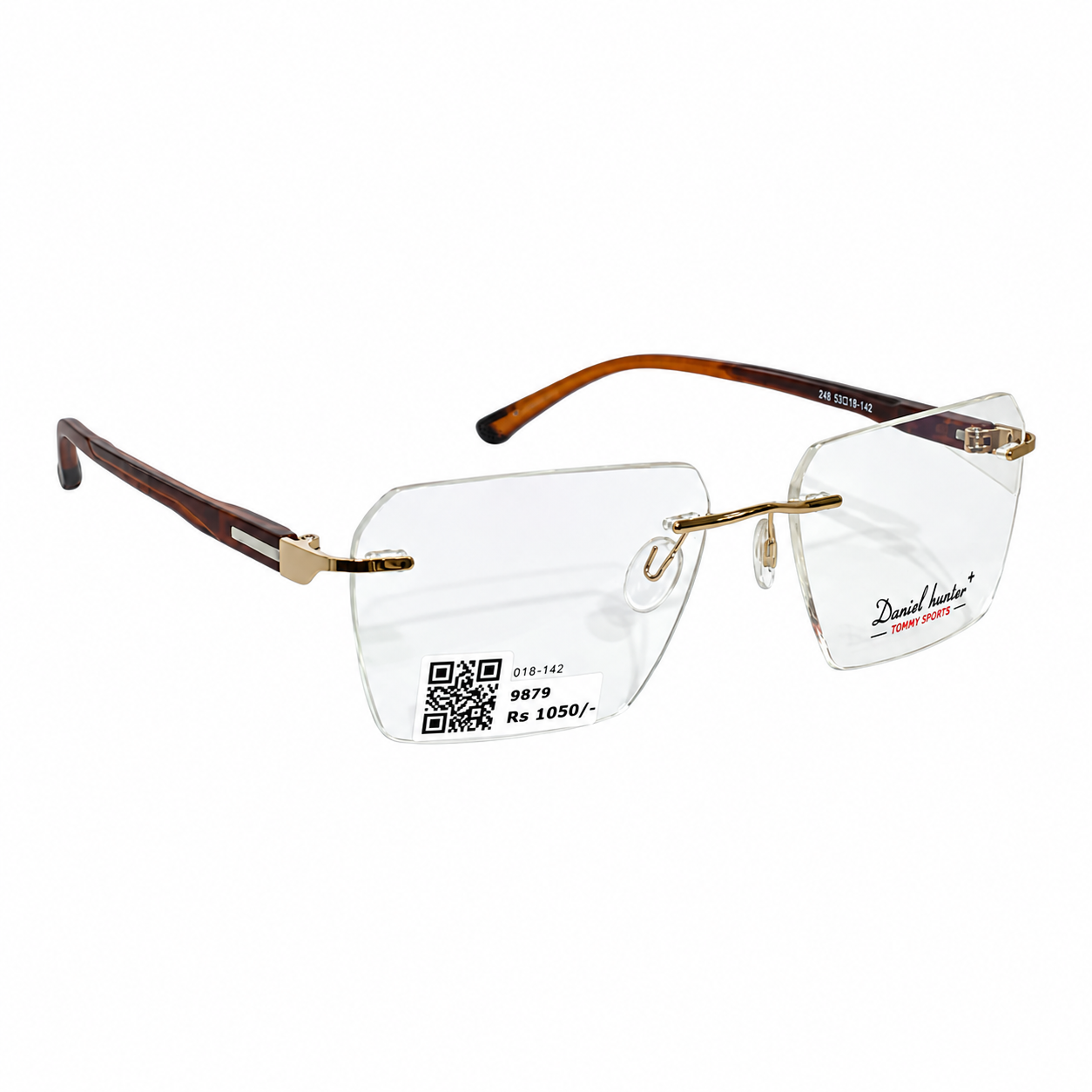 Daniel Hunter 244 Metal Tr Gold Brown Square Rimless 52