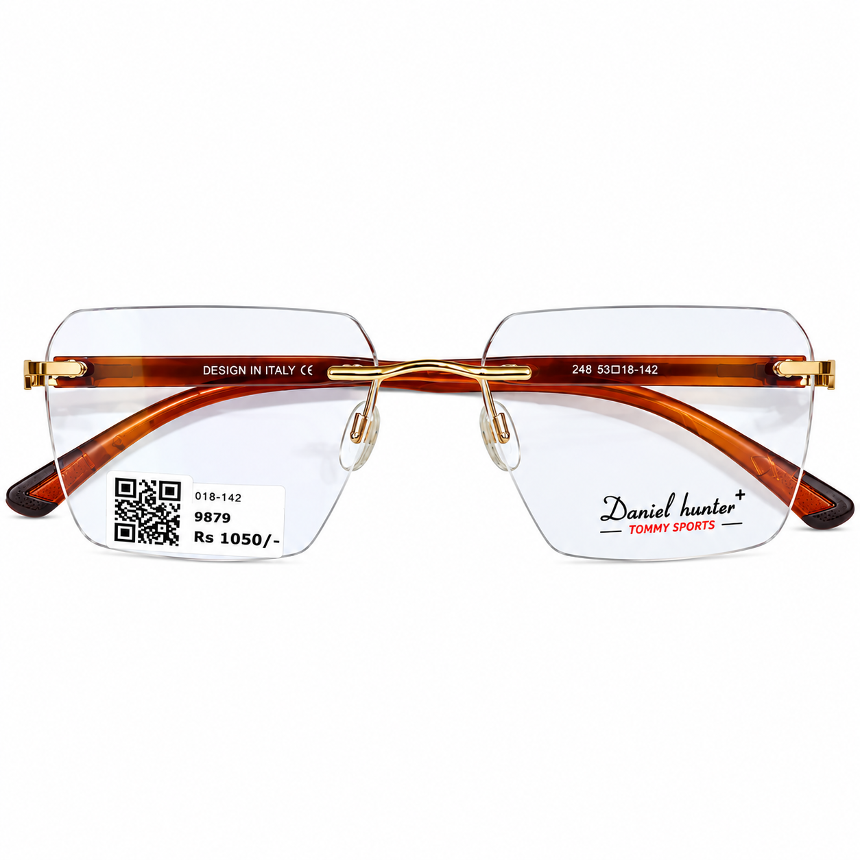 Daniel Hunter 244 Metal Tr Gold Brown Square Rimless 52