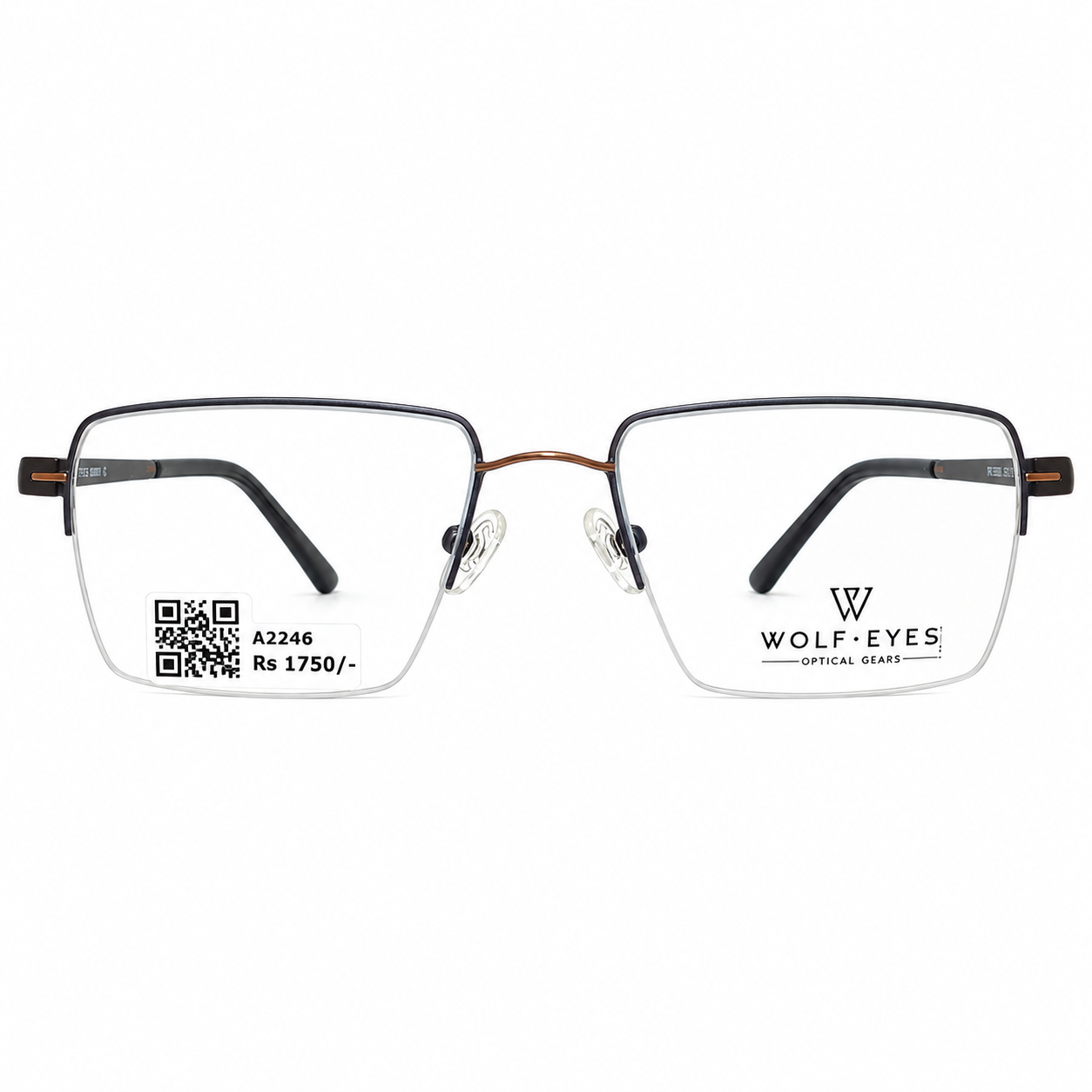 Wolfeyes WE80052 Metal Brown Gray Square Half Frame 53
