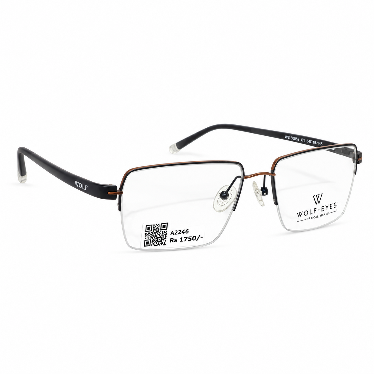 Wolfeyes WE80052 Metal Brown Gray Square Half Frame 53