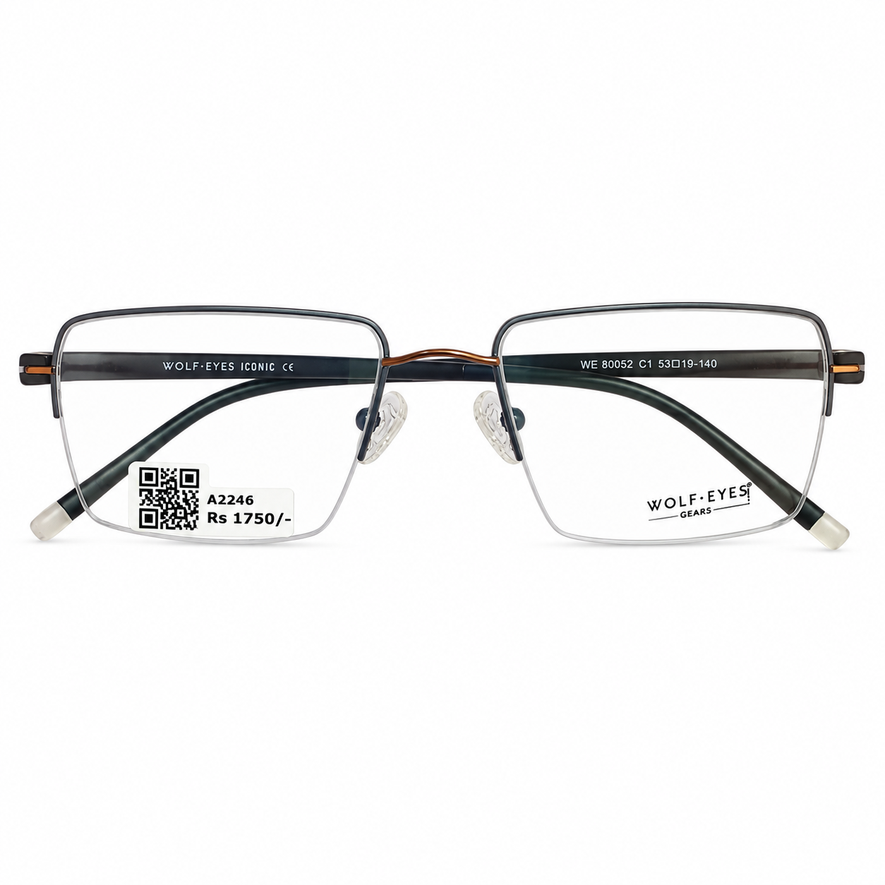 Wolfeyes WE80052 Metal Brown Gray Square Half Frame 53