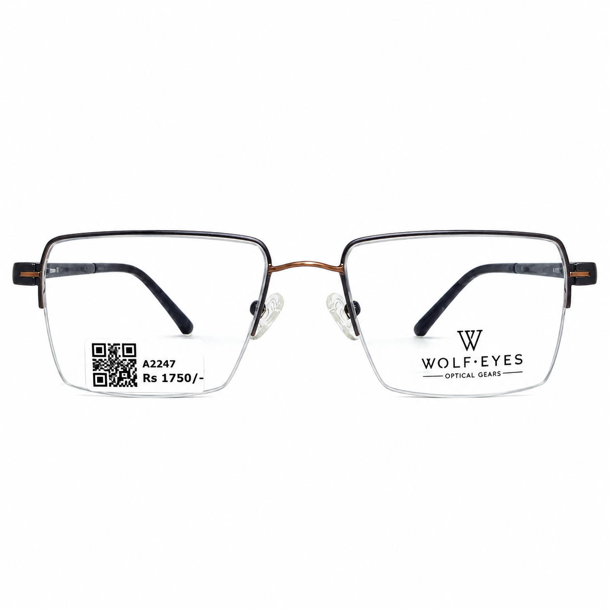 Wolfeyes WE80052 Metal Brown Blue Square Half Frame 53