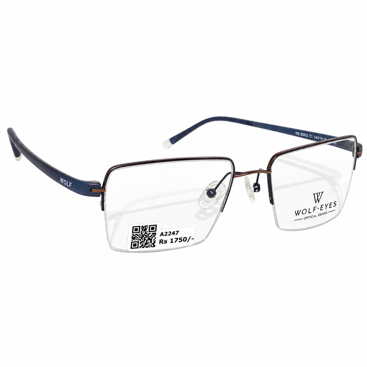 Wolfeyes WE80052 Metal Brown Blue Square Half Frame 53