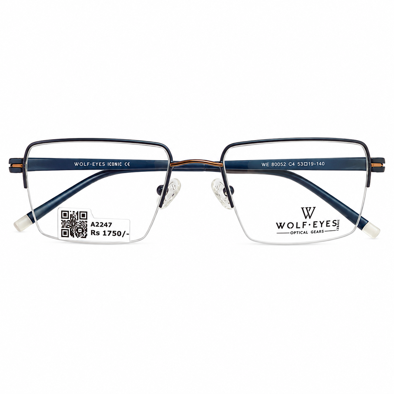 Wolfeyes WE80052 Metal Brown Blue Square Half Frame 53