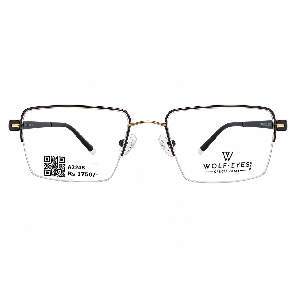 Wolfeyes WE80052 Metal Gold Black Square Half Frame 53
