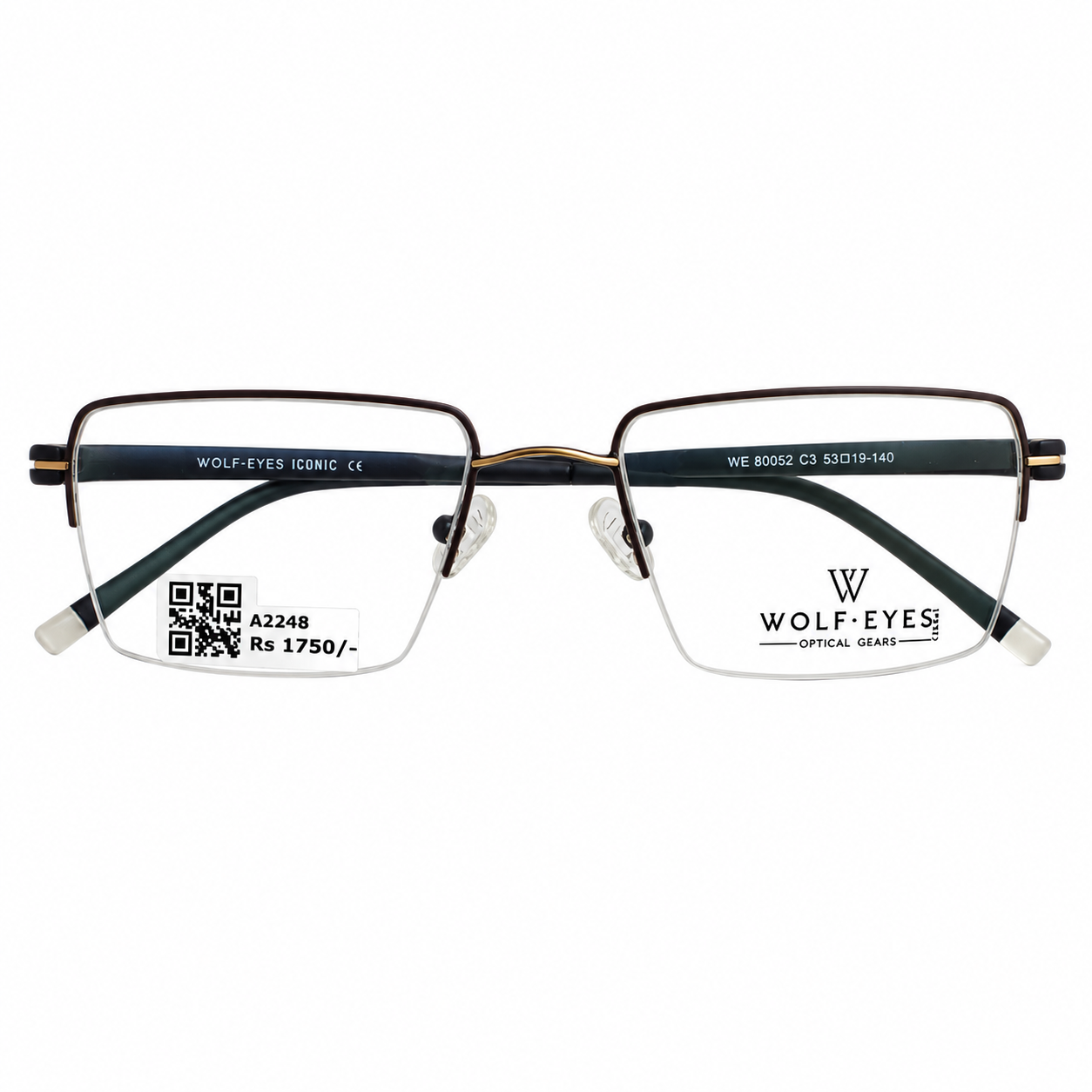 Wolfeyes WE80052 Metal Gold Black Square Half Frame 53