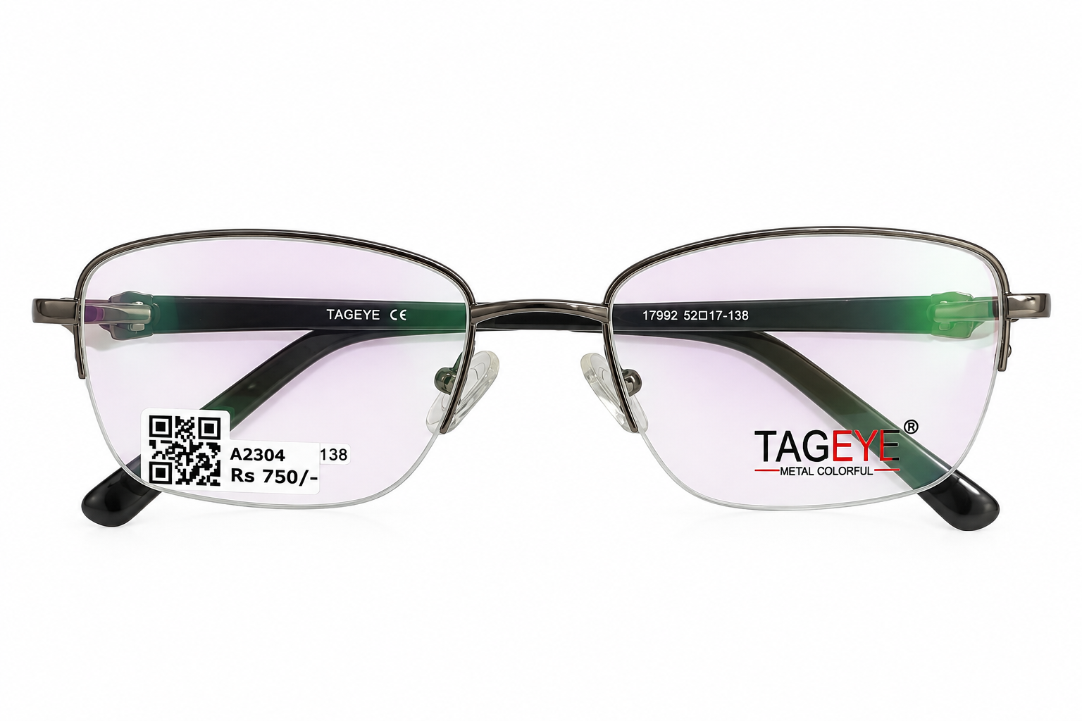 Tageye 170902 Tr Flexi Metalic Gray Oval Half Frame 52