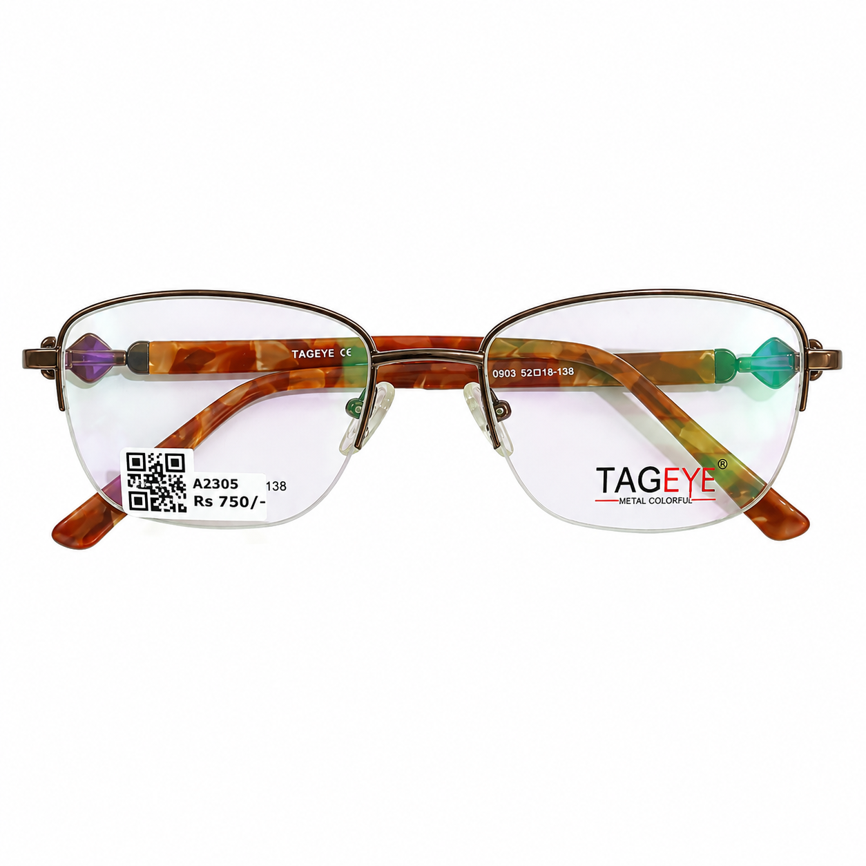 Tageye 170903 Tr Flexi Brown Oval Half Frame 52