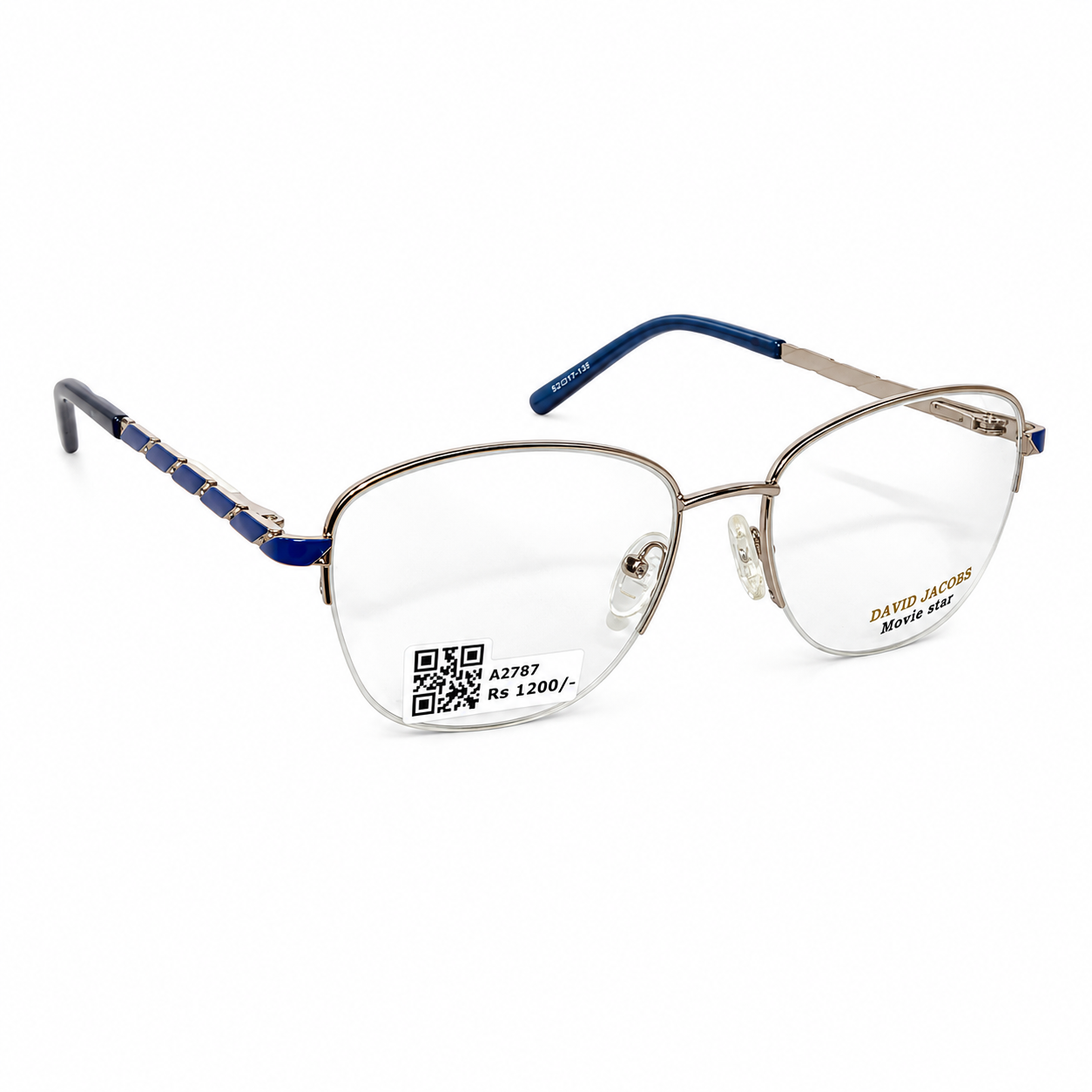 David Jacobs Jh7712 Metal Silver Oval  Half Frame 52