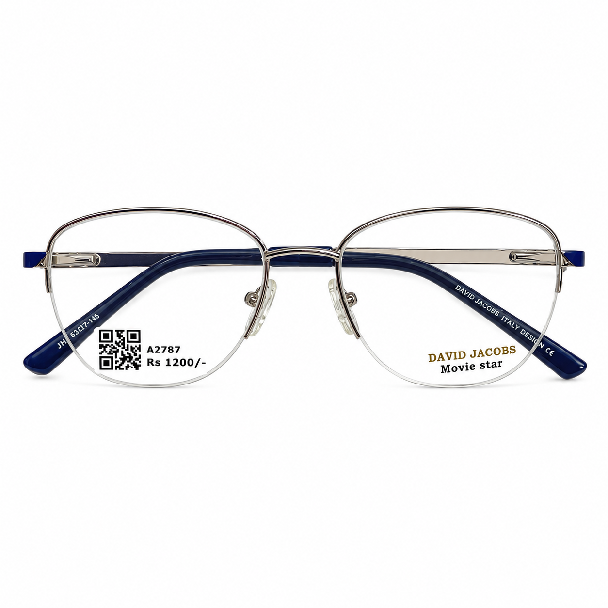 David Jacobs Jh7712 Metal Silver Oval  Half Frame 52