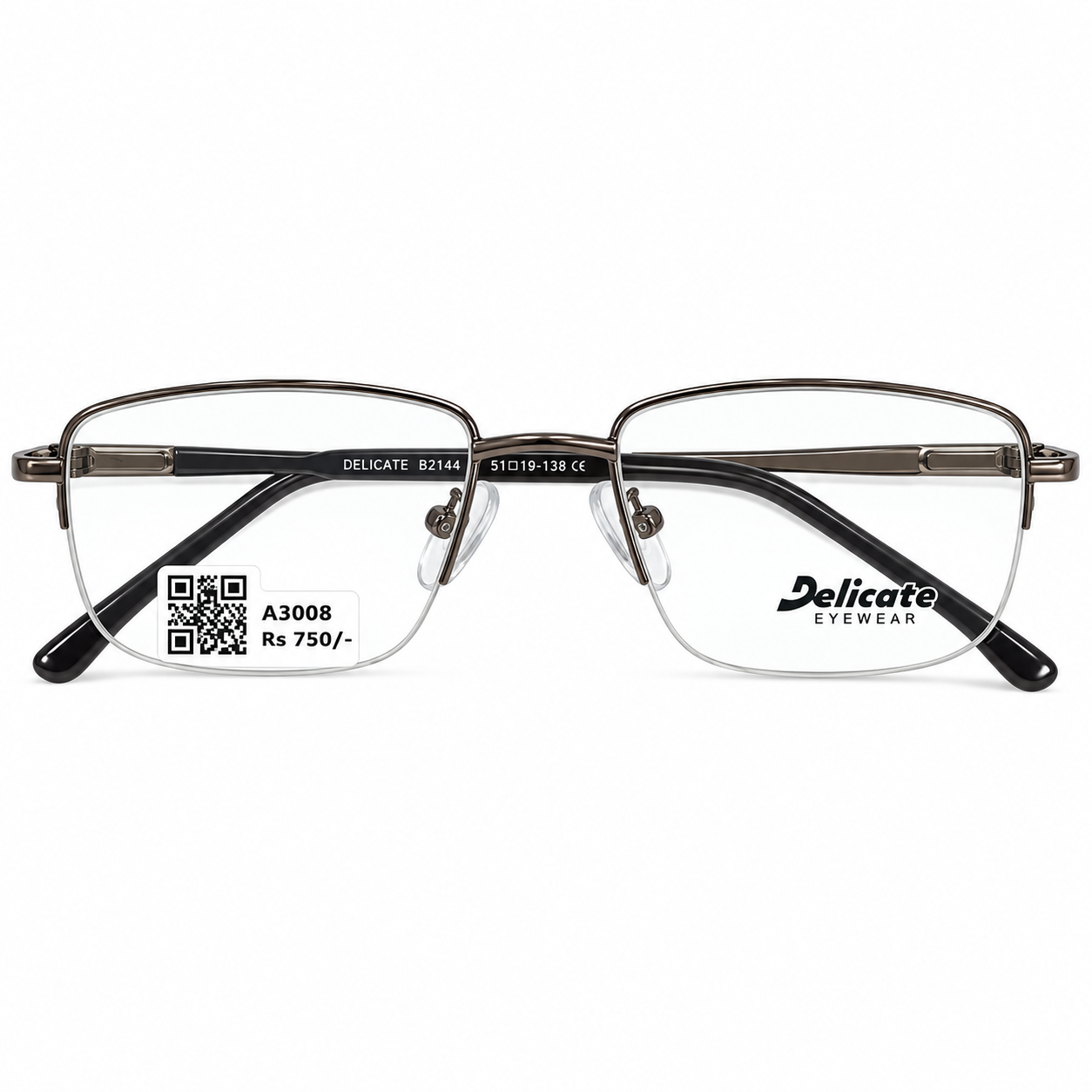 Delicate 82144 Metal Metalic Gray Oval Half Frame 49