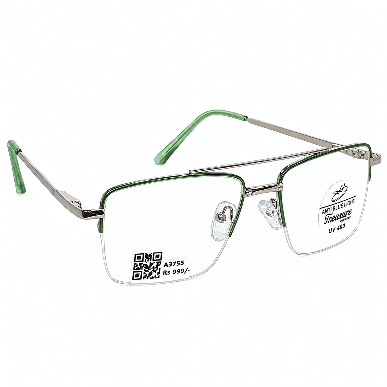 Treaser 63027 Metal Silver Gray Retro Half Frame 52